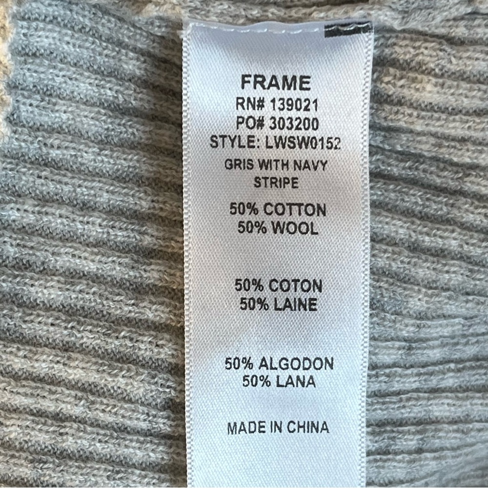Frame Shirt Gray V-Neck Sweater Blue Stripes Preppy Varsity Wool Cotton Blend XS - Picture 8 of 9